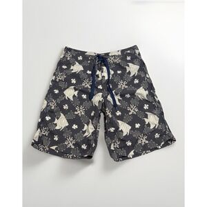 Reyn Spooner Board Shorts Men 32 Gray Tan Swim‎ Under The Sea Pockets Drawstring